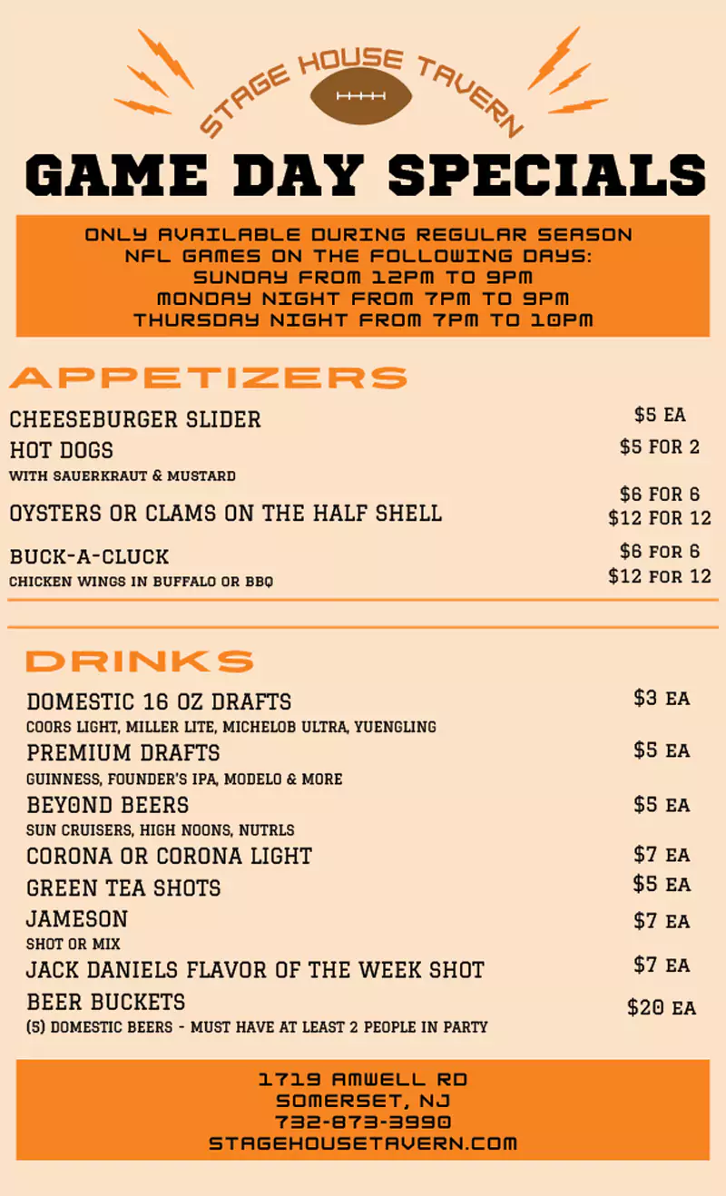 NFL food and drink specials in Somerset