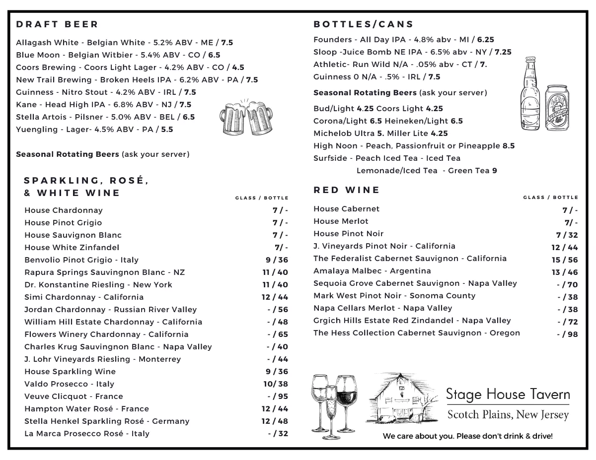 Scotch Plains drink menu